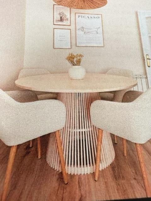 DKD Home Decor Mesa de Comedor Ovalada de Mindi Blanca Decapé
