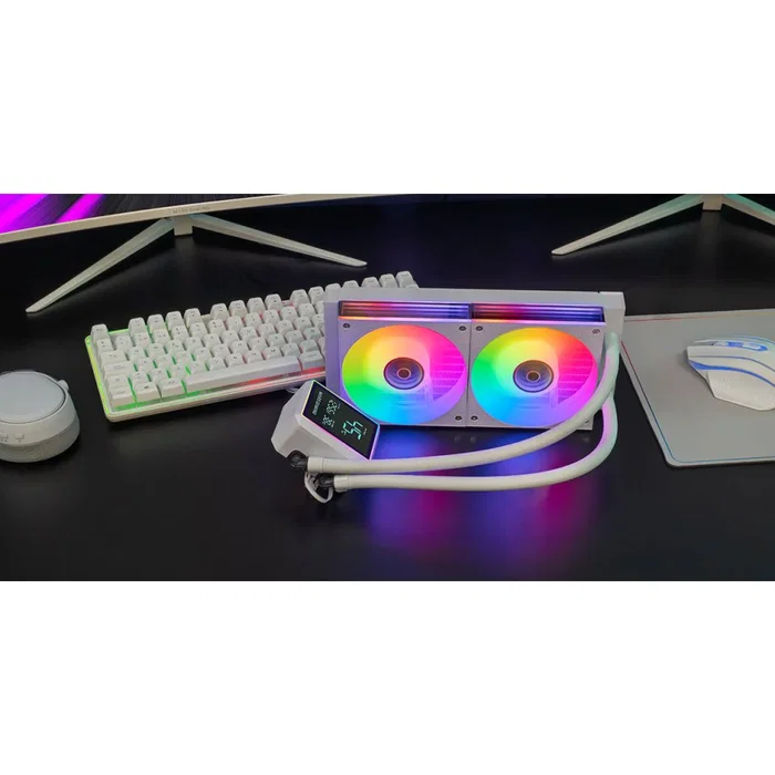 Mars Gaming ML-LCDPRO240W Kit Refrigeración Líquida CPU AIO 240mm con Pantalla LCD 2.8", ARGB Infinity Mirror, Blanco, Compatible Intel LGA 1851/1700/115x y AMD AM5/AM4