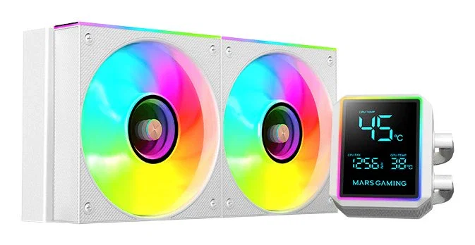 Mars Gaming ML-LCDPRO240W Kit Refrigeración Líquida CPU AIO 240mm con Pantalla LCD 2.8", ARGB Infinity Mirror, Blanco, Compatible Intel LGA 1851/1700/115x y AMD AM5/AM4