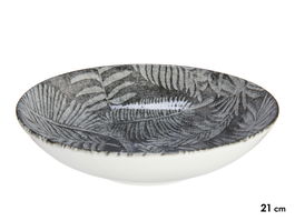 Vessia Plato Hondo Porcelana 21 cm Negro/Blanco Hoja (Set de 24)
