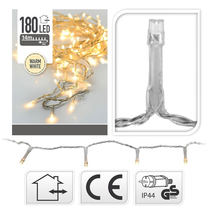 Guirnalda Fija 180 Leds Luz Cálida Exterior IP44 Cable Transparente 13,5 m