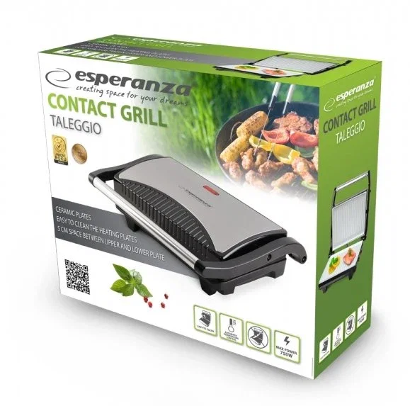 Esperanza EKG006 Parrilla Eléctrica de Contacto 750W, Superficie 145x230 mm, Acero Inoxidable y Negro, 220-240V