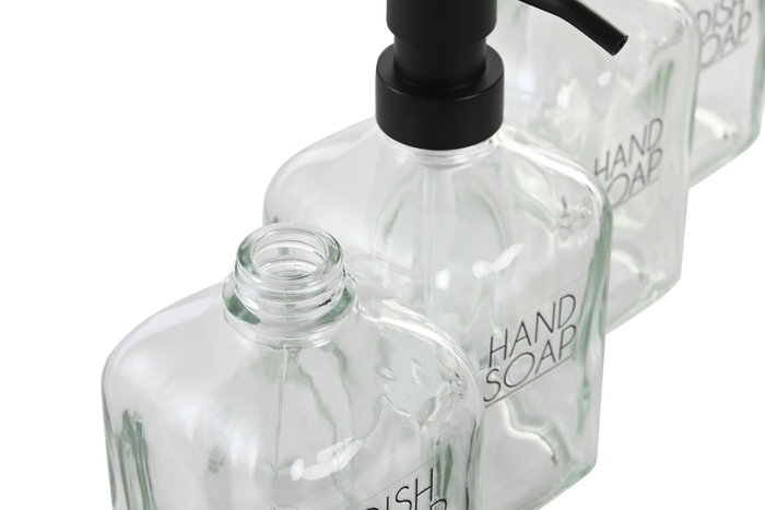 DKD Home Decor Dosificador Negro Blanco Cristal Metal 450ml Set 3 Piezas 11 x 22 x 23 cm