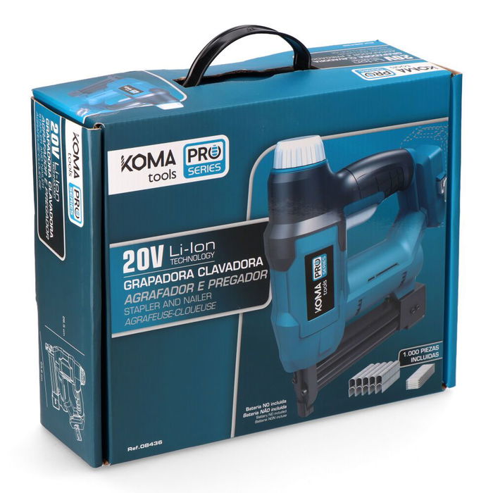 Koma Tools 20V-GC Pistola Clavadora y Grapadora 20V (Solo Herramienta, sin Batería) Incluye Clavos 19mm y Grapas 25mm, Compatible con Grapas Serie 90 y Clavos Brad 18Ga