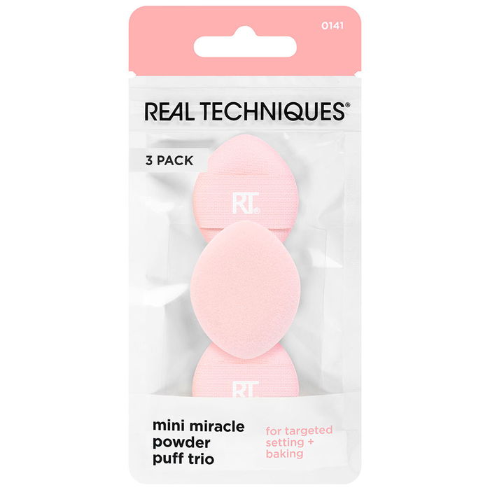Real Techniques MINI MIRACLE powder puff trio - Set de 3 esponjas de maquillaje mini para sellar y fijar con precisión en áreas delicadas como la nariz