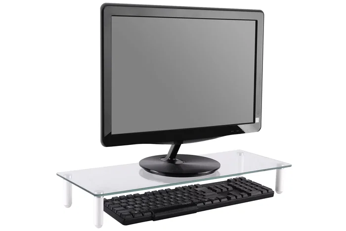 Digitus DA1-90358 Soporte Elevador para Monitor de 13 a 32 Pulgadas, Base de Vidrio Transparente, 56x21x8 cm, Soporta hasta 20 kg