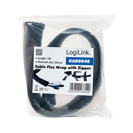 LogiLink Organizador de cables con cremallera de poliéster 50 mm gris