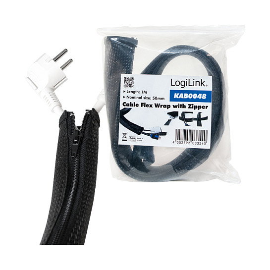 LogiLink Organizador de cables con cremallera de poliéster 50 mm gris