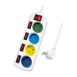 LogiLink LPS257 Regleta de alimentación de 4 tomas, multicolor