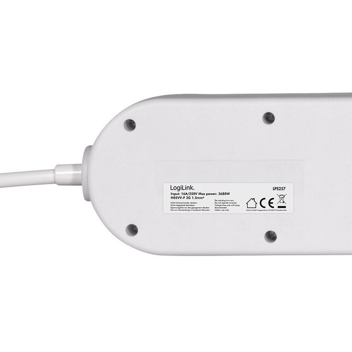 LogiLink Regleta de enchufes con 4 tomas de seguridad y interruptor individual multicolor