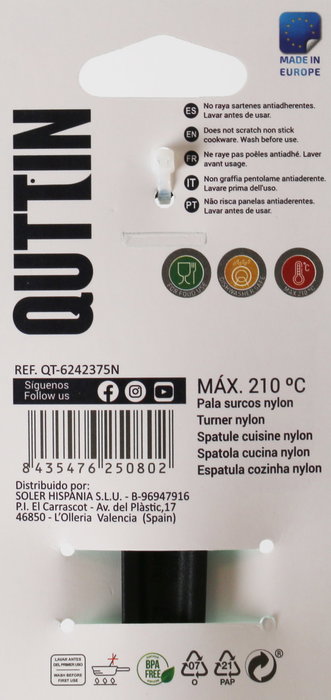 Inde Pala de Nylon Negra Ranurada, Dimensiones: 30 cm de Largo x 7 cm de Ancho x 3 cm de Alto (24 Unidades)