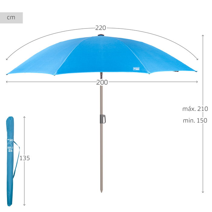 Aktive Sombrilla de playa azul de 220 cm con 8 varillas y colgador Aktive Sombrilla de playa azul de 220 cm con 8 varillas y colgador