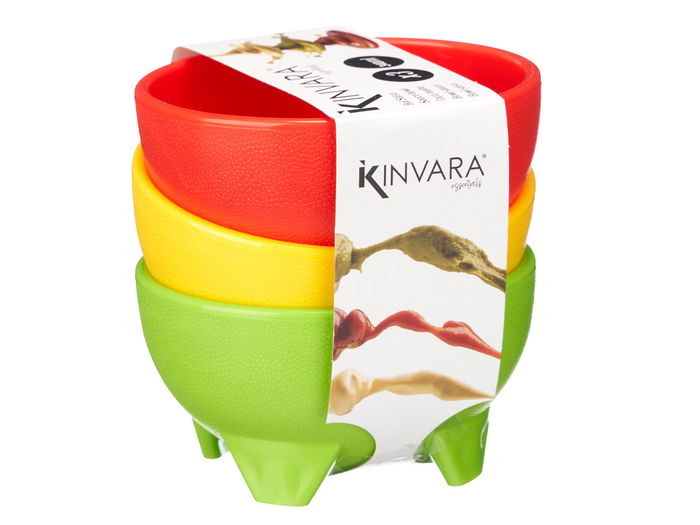 Kinvara Set 3 Boles para Salsas 12.5 cm Amarillos, Rojos y Verdes de Plástico PP (Set de 18)