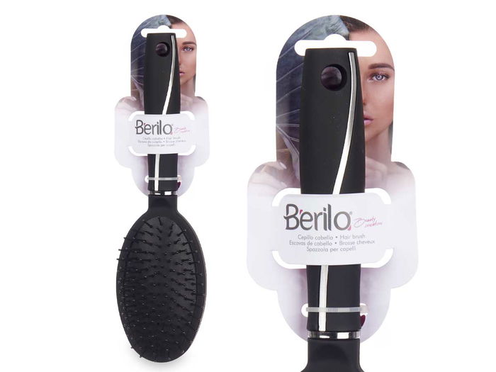 Berilo Cepillo Cabello Negro Siliconado Plástico y Silicona 25.5 x 4 x 7 cm (Set de 24)