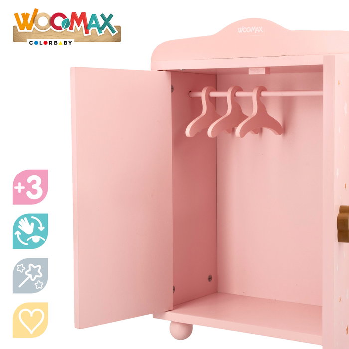 WOOMAX Armario de madera para muñecas rosa con estrellas