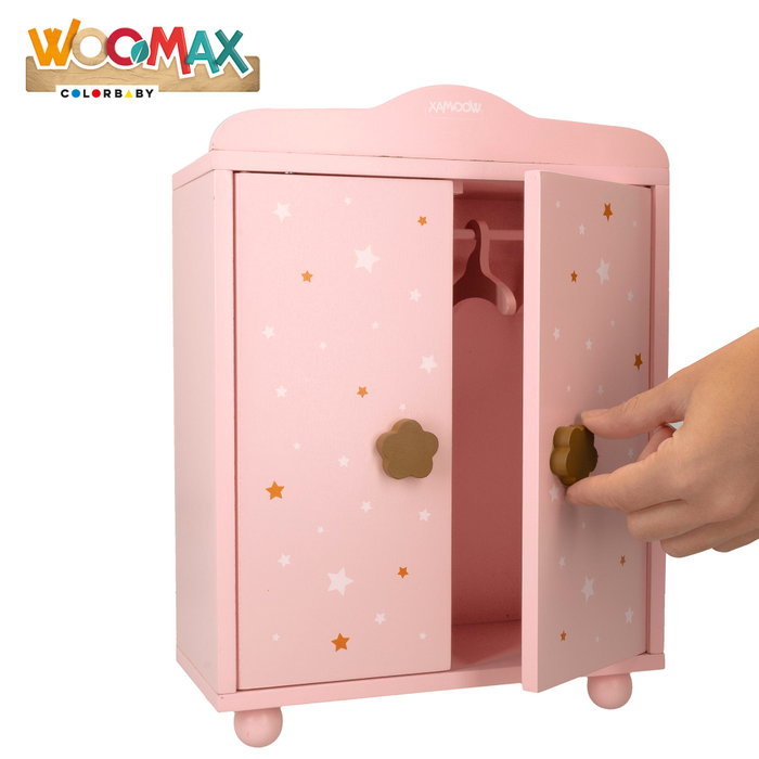 WOOMAX Armario de madera para muñecas rosa con estrellas