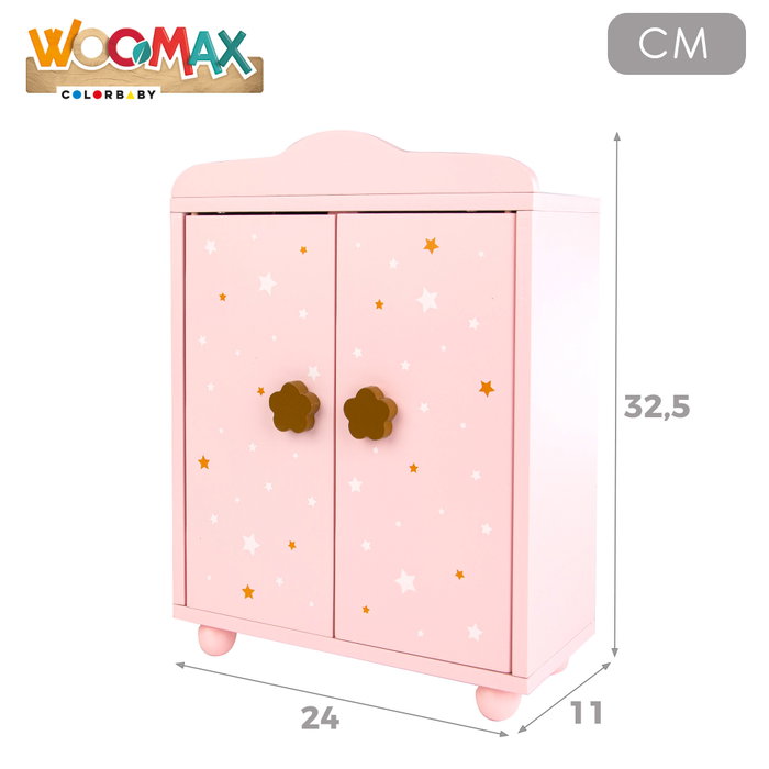 WOOMAX Armario de madera para muñecas rosa con estrellas