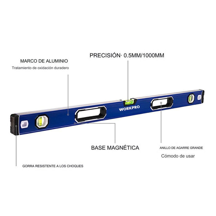 Workpro Nivel de burbuja pro con base magnética 60 cm Workpro Nivel de burbuja pro con base magnética 60 cm