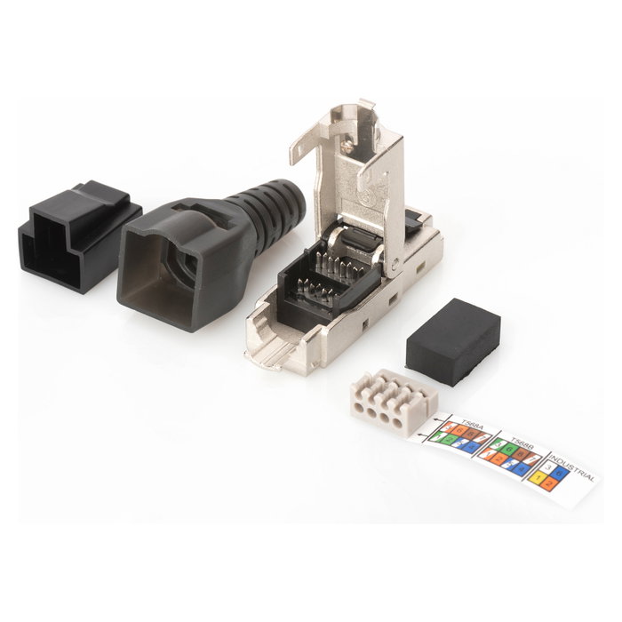 Digitus RJ45 Conector apantallado Cat6a para ensamblaje sobre terreno, Acero inoxidable, -40 a 80 grados C, 78 g