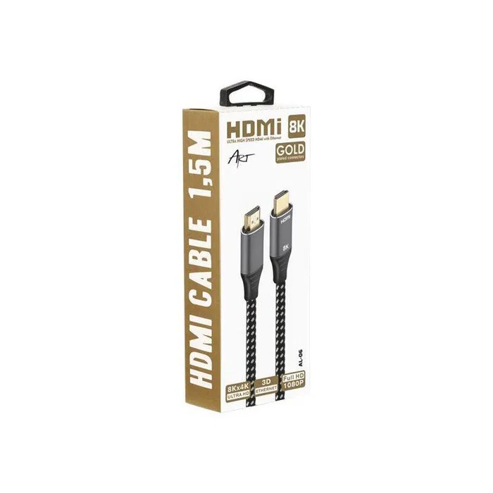 Art Cable HDMI AL-06 Ultra Alta Velocidad 8K 60Hz 1.5m con Ethernet, Chapado en Oro, Compatible con HDR, eARC y 3D
