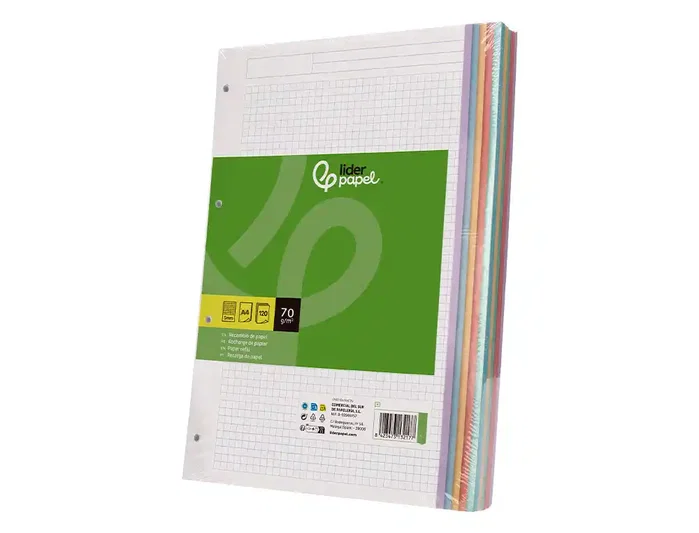Liderpapel Recambio A5 120 hojas 75gr cuadro 5mm sin margen 6 taladros bandas de 5 colores