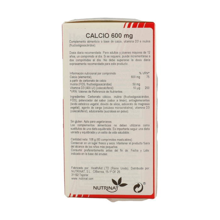Health Aid Calcio 600 mg 60 comprimidos masticables Health Aid Calcio 600 mg 60 comprimidos masticables