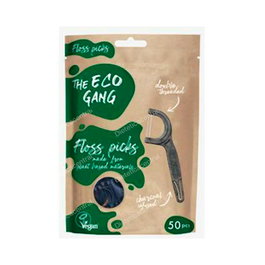 THE ECO GANG Floss Picks con Carbón Activo 50 Unidades - Hilo Dental Extra Fuerte, Mango Vegetal, Vegano y Cruelty Free