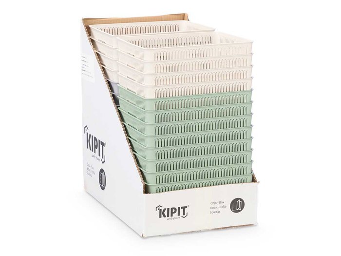 Kipit Caja Soporte Extensible Medidas 28x23x12 cm Plástico Beige Gris Verde (Set de 24)