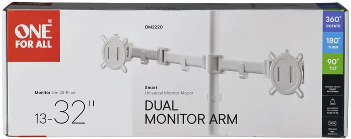One For All Soporte Universal Monitor Escritorio Doble VESA 100 Brazo Ajustable 13-32 Pulgadas Blanco