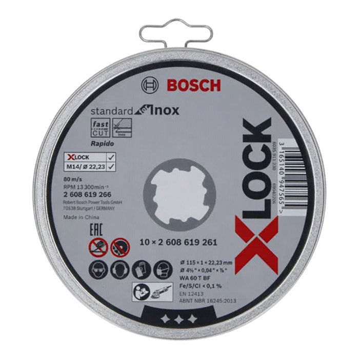 Lata con 10 discos de corte x-lock standard for inox (recto) medidas: ø115x1mm 2608619266 bosch