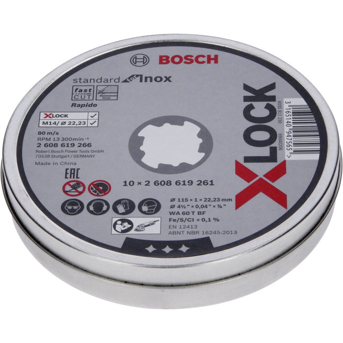 Bosch X-LOCK 10 Discos de corte 115 1mm Standard Inox