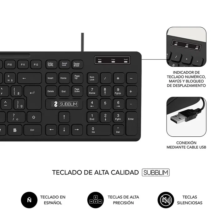 Subblim Teclado Business Slim Silencioso Negro USB Subblim Teclado Business Slim Silencioso Negro USB