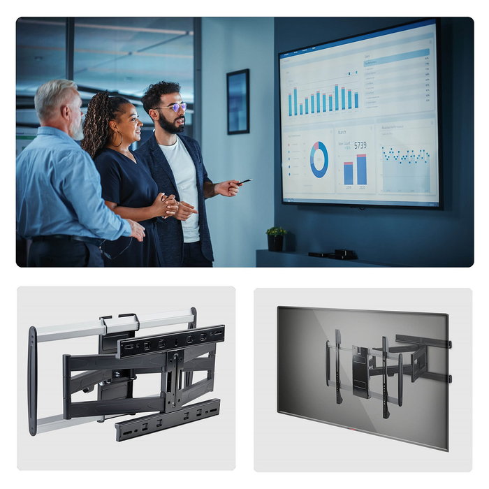 StarTech.com Soporte de Pared TV Ultra Delgado Articulado para Pantallas hasta 65" 165 cm y 45 kg, Perfil Bajo, VESA 600x400 mm, Inclinacion y Giro