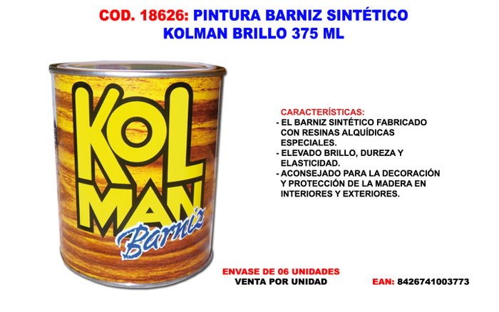 Kolman Pintura Barniz Sintético Brillo 375 ml Kolman Pintura Barniz Sintético Brillo 375 ml