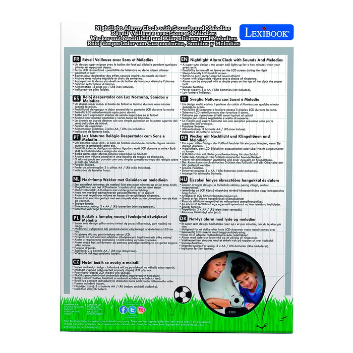 Lexibook Despertador Digital Fútbol con Balón Iluminado y Pantalla LCD