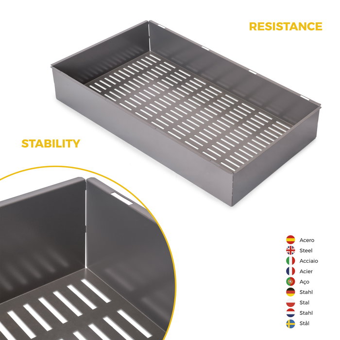 Emuca Kit de cajón metálico y bastidor regulable Quartz para armarios, guías de cierre suave y extracción total, Módulo 90cm, Acabado Titanio