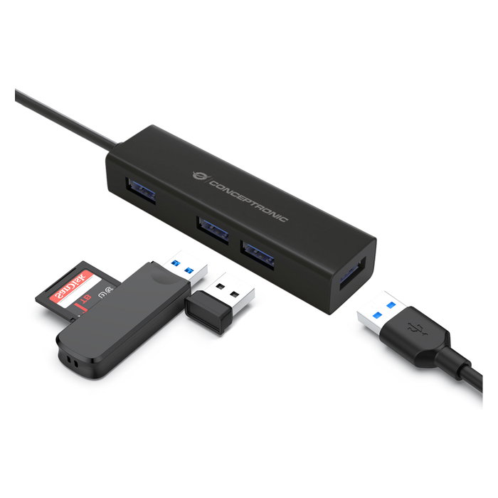 Conceptronic HUBBIES07B Hub USB-C a 4 puertos USB 3.0 Negro