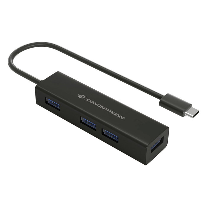 Conceptronic HUBBIES07B Hub USB-C a 4 puertos USB 3.0 Negro