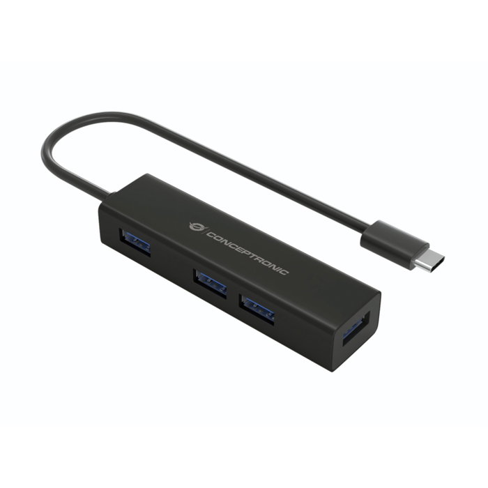 Conceptronic HUBBIES07B Hub USB-C a 4 Puertos USB 3.2 Gen 1, Aluminio, Negro Conceptronic HUBBIES07B Hub USB-C a 4 Puertos USB 3.2 Gen 1, Aluminio, Negro