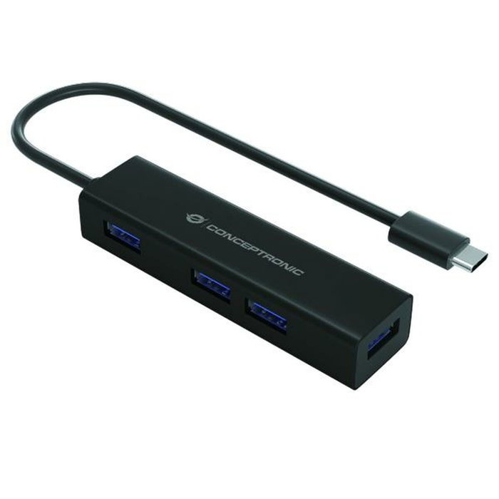 Conceptronic HUBBIES07B Hub USB-C a 4 puertos USB 3.0 Negro