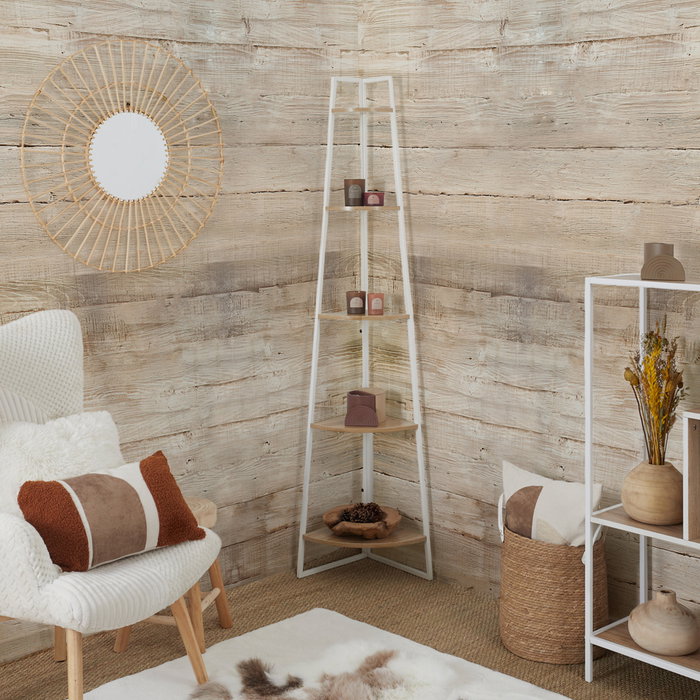 Home Deco Factory Estantería Essentiel 5 Niveles Esquinera Blanca y Marrón, Madera FSC y Hierro, 34x34x180 cm, Soporta 10 kg Home Deco Factory Estantería Essentiel 5 Niveles Esquinera Blanca y Marrón, Madera FSC y Hierro, 34x34x180 cm, Soporta 10 kg