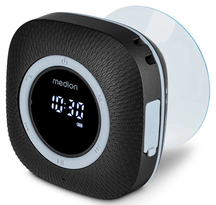 Medion Radio de Ducha MED4061275227628 FM Bluetooth IPX6 Soporte Ventosa Negro