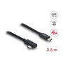 DeLOCK 81709 Cable USB-C a USB-C 0.5 m USB4 40 Gbps, USB PD 3.1 240 W, DisplayPort 1.4a, Thunderbolt, Angulado y Recto, Negro