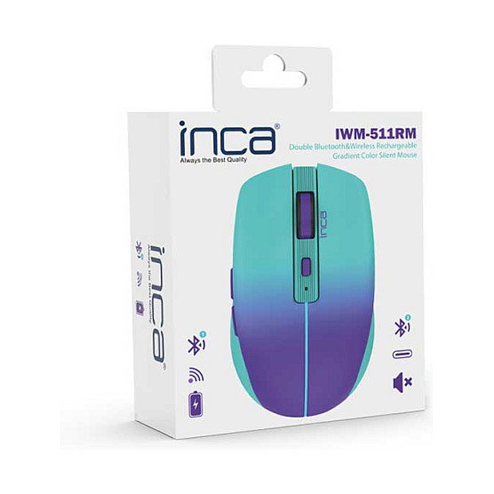 Inca Ratón Inalámbrico IWM-511RM, Bluetooth, 1600 DPI, 6D Taste, Verde Violeta