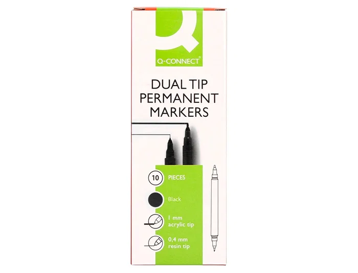 Q-connect Rotulador Permanente Marcador Doble Punta Negro 4 mm y 1 mm
