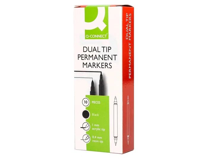 Q-connect Rotulador Permanente Marcador Doble Punta Negro 4 mm y 1 mm