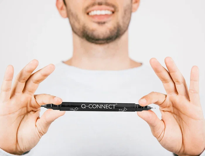 Q-connect Rotulador Permanente Marcador Doble Punta Negro 4 mm y 1 mm