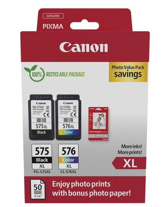 Canon Multipack de Cartuchos PG-575XL/CL-576XL con Papel Fotográfico