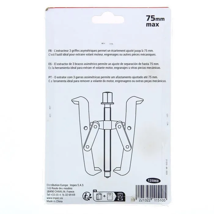 Powertrac Extractor de rodamientos de 75 mm con 3 mordazas - Acero de precisión para piñón y volante 3221322115105 Powertrac Extractor de rodamientos de 75 mm con 3 mordazas - Acero de precisión para piñón y volante 3221322115105