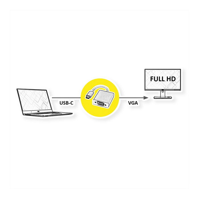 ROLINE 12033203 Adaptador de Pantalla USB Tipo C a VGA, Resolución 1920x1080, USB 3.2 Gen 1